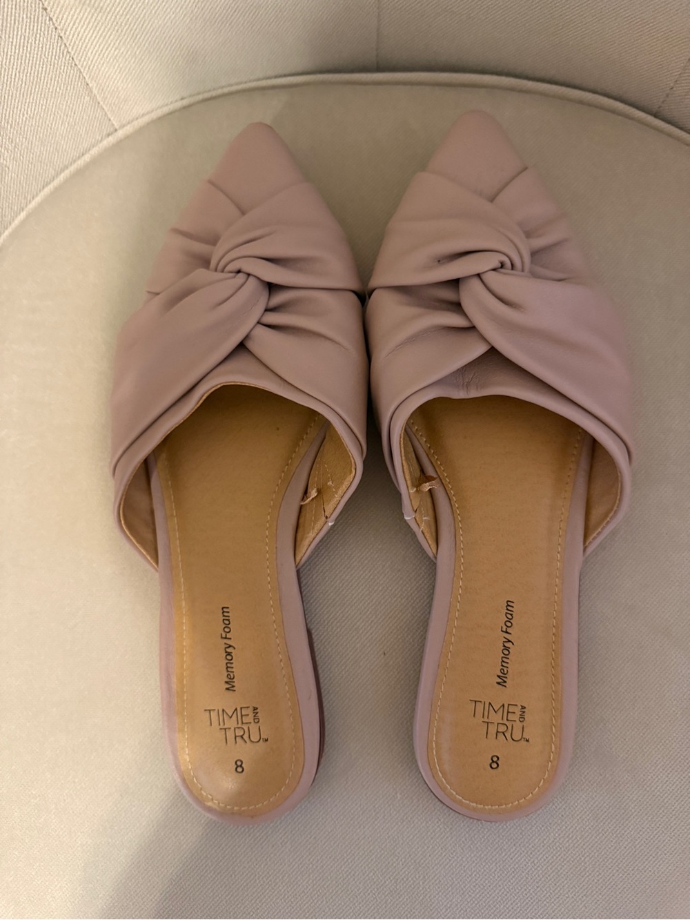 Time and Tru Mauve Knot-Front Slip-On Mules